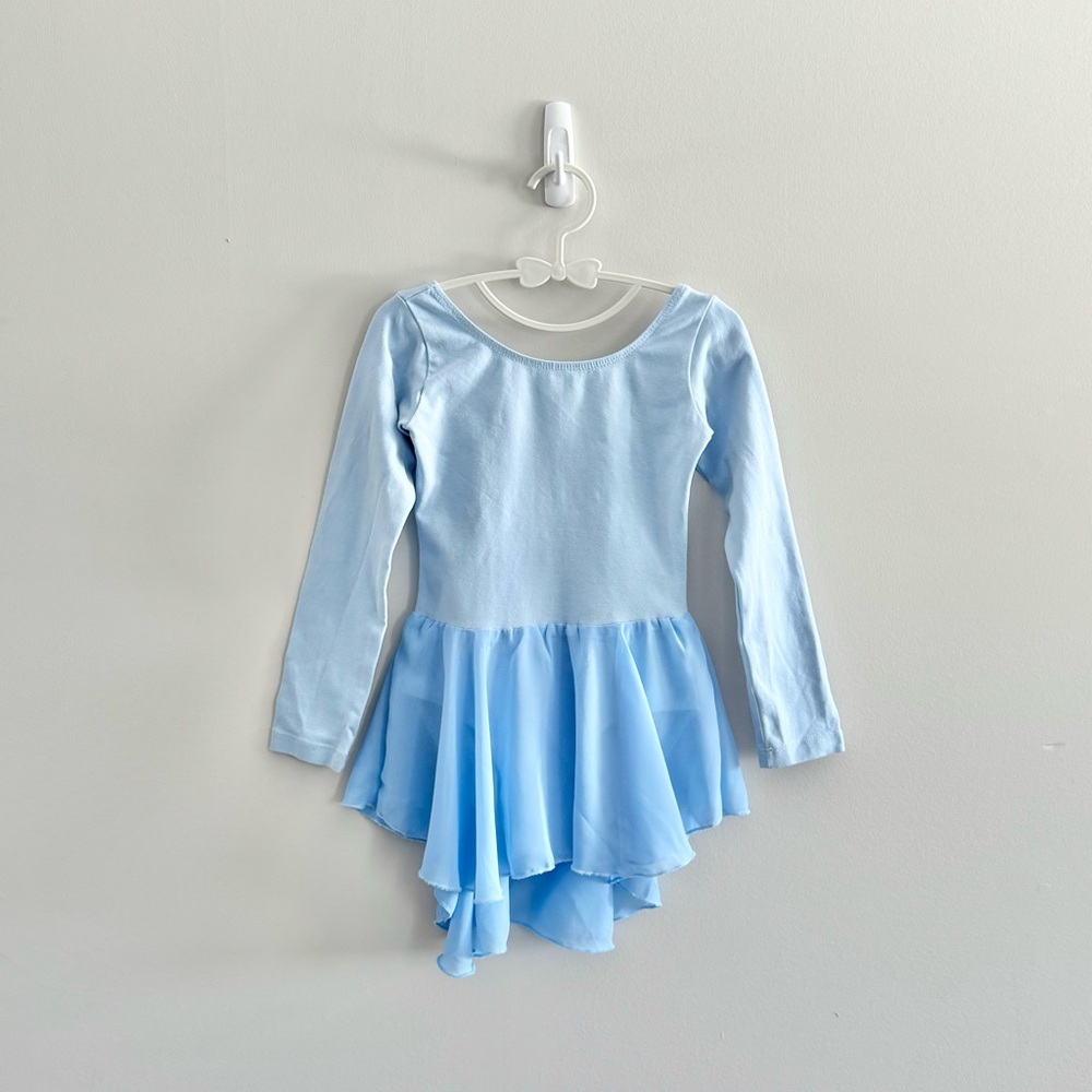 Sky Blue Long Sleeve Dance Leotard with Skirt (3-4T)